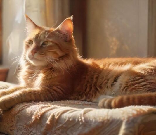 A cozy, hyperrealistic scene of a relaxed ginger cat lying on a soft blanket next to a half-packed suitcase, sunlight streaming through a nearby window, highlighting dust motes, with travel accessories scattered around, evoking a sense of calm departure, beautiful, perfect, hyperrealistic, photorealistic, flawless, masterpiece