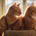 A close-up, hyperrealistic shot of a ginger tabby cat looking intently at a scratching post, sunlight streaming through a nearby window, highlighting its fur. Cozy, warm living room setting, soft textures, no text.