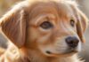 Tierfotografie: So gelingen tolle Bilder! A hyperrealistic close-up of a golden retriever puppy looking directly at the camera with soft, natural lighting, emphasizing its expressive eyes and fur texture. Bokeh background. No text.