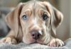 Deutsche Dogge Welpen kaufen: Worauf Sie beim Welpenkauf achten sollten! Hyperrealistic close-up portrait of an adorable, fawn Great Dane puppy with soulful blue eyes, looking directly at the viewer. Soft, detailed fur, natural sunlight, shallow depth of field. Cozy home setting, emphasizing the puppy's gentle giant nature. No text, letters, or words in the image.