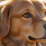 A hyperrealistic close-up of a golden retriever's face, sunlight illuminating its fur. Expressive, joyful eyes and a gentle smile. Soft focus background of green grass. Outdoor, natural light. No text.