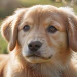 Golden Retriever Züchter finden: Worauf Sie bei der Auswahl achten müssen! A hyperrealistic close-up of a golden retriever puppy with soft, fluffy fur and warm, expressive eyes. The puppy is sitting in a sunlit field of green grass, surrounded by wildflowers. Natural light, soft focus, shallow depth of field, no text.