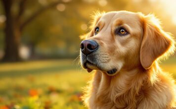 Hunde Grundkommandos: Die Basis für eine erfolgreiche Hundeerziehung! Hyperrealistic close-up portrait of a medium-sized Golden Retriever dog sitting attentively in a park bathed in soft golden hour daylight. Shallow depth of field, ultra-detailed fur, focused and eager expression. Photorealistic, 8k, cinematic lighting. No text, no letters, no words, no artifacts, perfect anatomy.