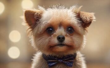 A hyperrealistic,close-up portrait of a perfectly groomed small dog, sporting a stylish Teddy-Cut. Soft, diffuse lighting highlights the texture of the fur, with a shallow depth of field, bokeh background. No text, artifact-free.
