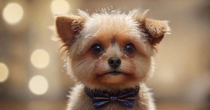 A hyperrealistic,close-up portrait of a perfectly groomed small dog, sporting a stylish Teddy-Cut. Soft, diffuse lighting highlights the texture of the fur, with a shallow depth of field, bokeh background. No text, artifact-free.
