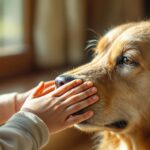 Hyperrealistic image. Close-up on a young child's hands gently stroking the soft fur of a calm, golden retriever. Soft, natural sunlight illuminates the scene from a window. Focus on the textures of fur and skin, and the gentle, trusting interaction between child and dog. Warm, inviting atmosphere. No text in image.