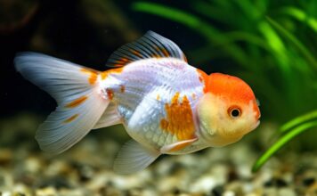 Fischkrankheiten: So erkennen und behandeln Sie typische Erkrankungen! Hyperrealistic macro photograph of a goldfish with white spot disease. Detailed view of white spots on scales and fins. Shallow focus, blurred aquarium plants and gravel background. Natural, slightly dramatic aquarium lighting, sense of unease. Octane render, 8k, no text, letters, words.