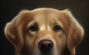 Hunde Würmer Symptome: So erkennen Sie einen Wurmbefall bei Ihrem Hund! Hyperrealistisches Nahaufnahme-Porträt eines Golden Retrievers mit leicht glanzlosem Fell. Traurige, müde Augen, besorgter Ausdruck. Weiches natürliches Licht, geringe Tiefenschärfe, verschwommener Hintergrund. Feine Fell-Details, realistische Hauttextur, perfekte Anatomie. Kein Text.
