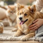 Hyperrealistic photo, a human gently interacting with a happy pet (dog or cat) on a warm rug. Surroundings include a stylish treat jar, soft pet blanket, realistic plush toy. Focus on intricate fur and fabric textures. Soft, natural light. Shallow depth of field. Photorealistic quality. ABSOLUTELY NO TEXT OR LETTERS IN THE IMAGE.