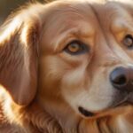 Tierische Vorbilder: Inspirierende Geschichten von Tieren, die Großes geleistet haben! Hyperrealistic photograph, ultra-detailed close-up portrait of a wise, loyal Golden Retriever dog. Soft golden hour sunlight illuminates its detailed fur. Soulful, intelligent eyes look gently towards the viewer. Shallow depth of field, bokeh background. Flawless rendering, anatomically correct, absolutely no text, letters, or artifacts.