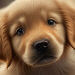 Welpenerziehung: Die ersten Schritte zum gut erzogenen Hund! Hyperrealistic close-up portrait of an 8-week-old Golden Retriever puppy. Innocent, bright eyes looking directly into the camera, slightly tilted head, curious and playful expression. Soft, detailed fur, wet nose, gentle paws. Warm indoor lighting, shallow depth of field for focus. No text, photorealistic, artifact-free.