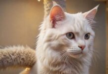hyperrealistic close-up of a newly cleaned, light-colored cat tree, lush fabric, dramatic lighting highlights the flawless texture and the absence of dust or hairs, inviting and hygienic, no text. safe:true,private:true,nologo:true,turbo