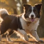 Hyperrealistic photo: An intelligent Border Collie executes a perfect, elegant bow mid-trick in a sun-drenched park during golden hour. Warm cinematic lighting highlights the detailed fur texture. Shallow depth of field softly blurs background trees. Absolutely no text, letters, or unrealistic artifacts. Flawless anatomy, photorealistic detail.