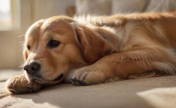 Hunde Tricks für Senioren & ältere Hunde: Sanfte Beschäftigung für graue Schnauzen! Hyperrealistic close-up photograph: An elderly Golden Retriever with a sweet, grey muzzle gently places its paw into a person's soft, open palm. Warm morning sunlight illuminates intricate fur texture and paw details. Shallow depth of field, blurred cozy living room background. Evokes patience, love, connection. Flawless anatomy, artifact-free rendering. Absolutely no text or letters. Cinematic lighting, ultra-detailed.