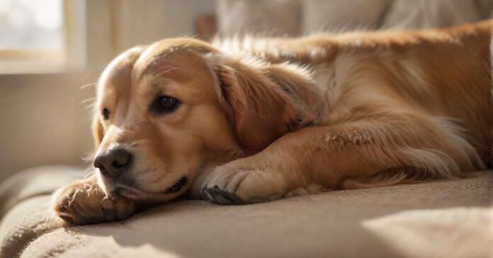 Hyperrealistic close-up photograph: An elderly Golden Retriever with a sweet, grey muzzle gently places its paw into a person's soft, open palm. Warm morning sunlight illuminates intricate fur texture and paw details. Shallow depth of field, blurred cozy living room background. Evokes patience, love, connection. Flawless anatomy, artifact-free rendering. Absolutely no text or letters. Cinematic lighting, ultra-detailed.