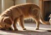 Hyperrealistic, photorealistic image: A curious, friendly Golden Retriever with a softly wagging tail inquisitively looks at a slightly wary Domestic Shorthair cat. The cat, with slightly flattened ears and a subtly twitching tail, observes the dog. Scene in a sunlit, cozy living room, intricate fur details, natural soft lighting, shallow depth of field. Absolutely no text, letters, or writing. Flawless anatomy. Cinematic quality, ultra-detailed.