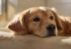Hundepension Checkliste vor Buchung: So treffen Sie die richtige Wahl! Ultra-photorealistic close-up: A contented Golden Retriever rests comfortably inside a pristine, modern kennel suite bathed in warm, natural morning light. A gentle, out-of-focus human hand softly strokes its fur. Focus on detailed fur texture, relaxed posture. Secure, clean environment. Cinematic lighting, shallow depth of field. Absolutely no text, letters, signs, or artifacts.