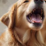 Hyperrealistic close-up of a gentle Golden Retriever dog, caught in a subtle yawn, its eyes conveying a soft, calm expression. Warm, natural daylight highlights individual fur strands, creating deep textures and a sense of empathy. Photorealistic detail, shallow depth of field. No text or letters.