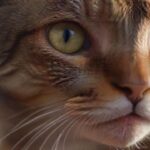 Hyperrealistic, photorealistic extreme close-up of an adult domestic short-haired cat, with a concerned and slightly uncomfortable expression. A subtle, clear drop of glistening saliva hangs from its lower lip. Intense focus on the cat's detailed whiskers, wet nose, and expressive eyes. Natural, soft ambient light, shallow depth of field. High-resolution, professional studio photography style. No text, no artifacts.