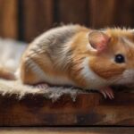 Hyperrealistic, photorealistic close-up of a delicate hamster cautiously peeking over a textured wooden platform's edge. Below, a very deep, soft layer of fluffy bedding cushions the view. Ultra-detailed fur, alert eyes, natural diffused lighting, shallow depth of field. Absolutely no text.
